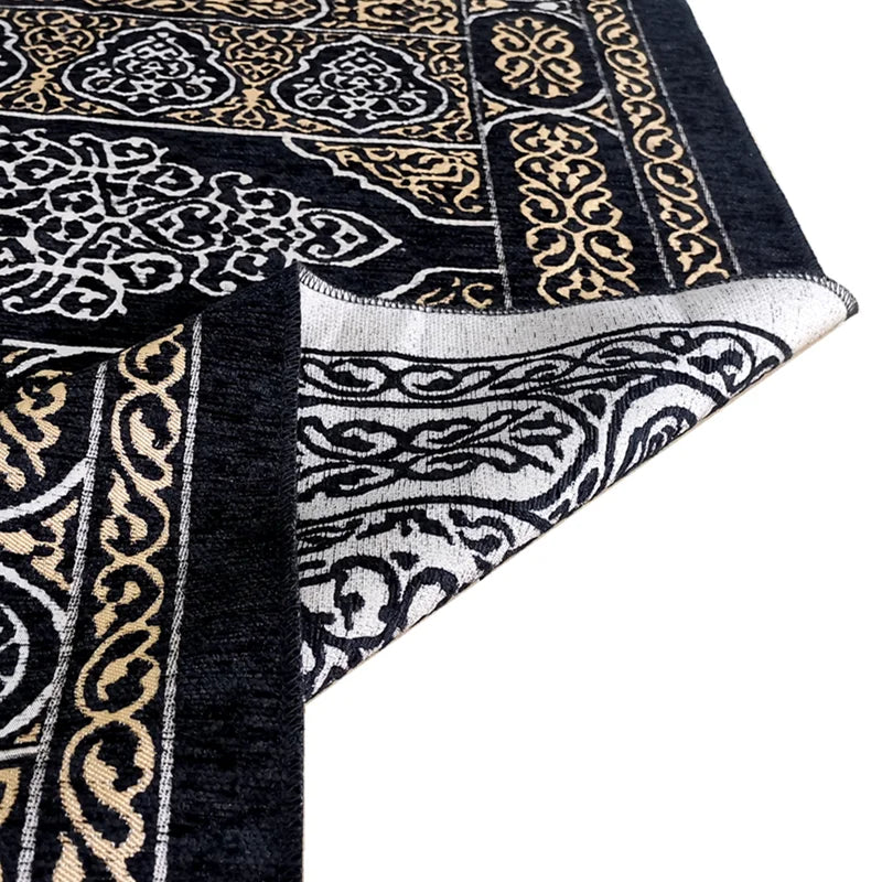 Turkish Black Chenille Muslim Prayer Rug