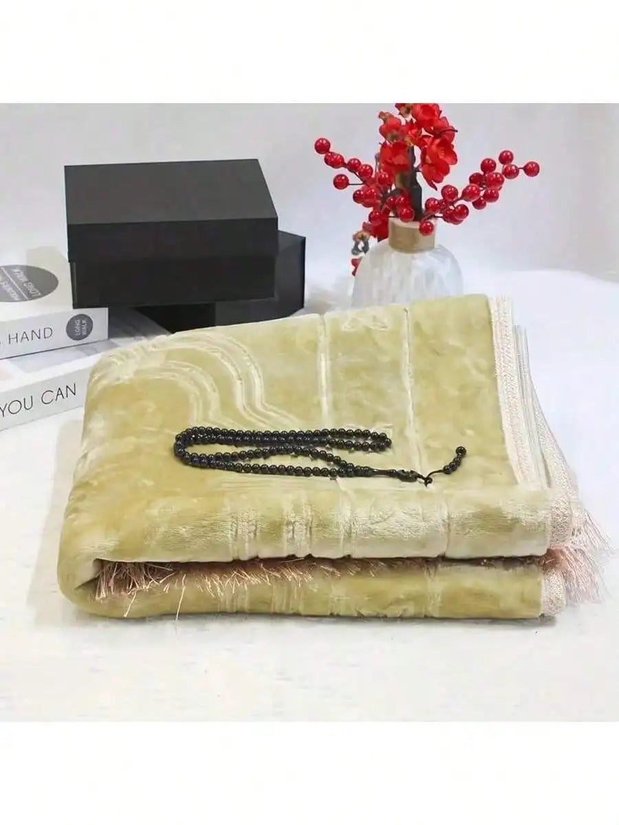 Luxury Velvet Muslim Prayer Rug with Beads