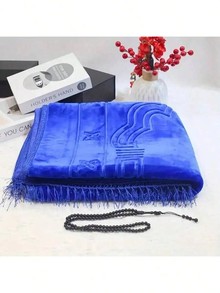 Luxury Velvet Muslim Prayer Rug with Beads