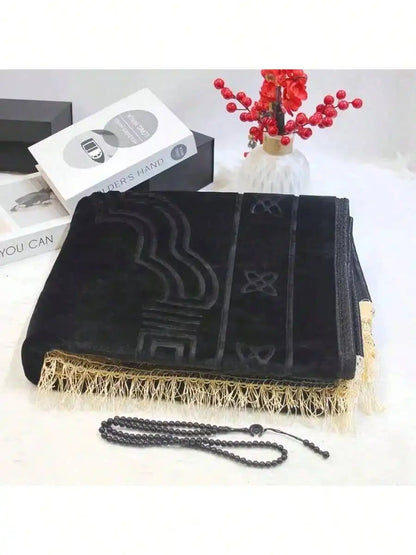 Luxury Velvet Muslim Prayer Rug with Beads
