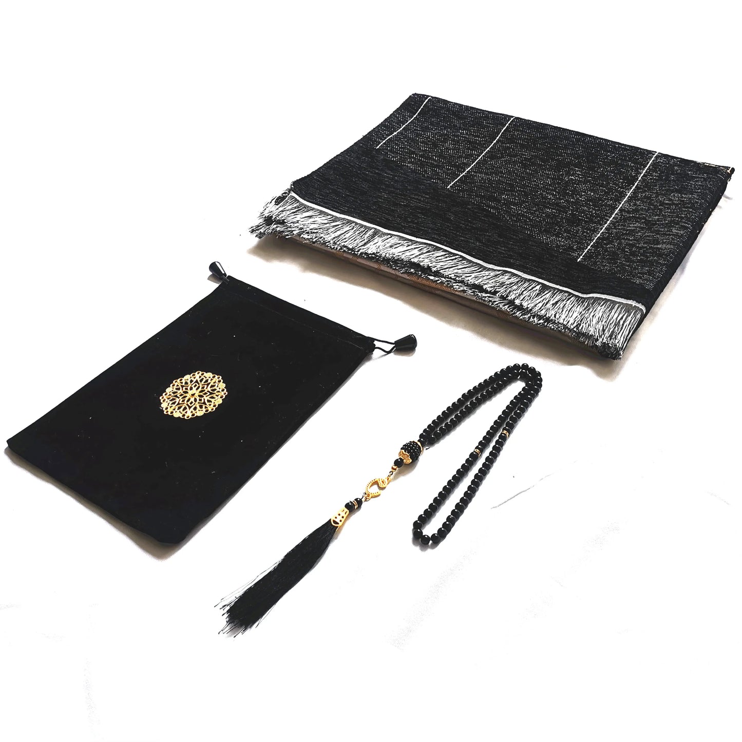 Turkish Black Chenille Muslim Prayer Rug