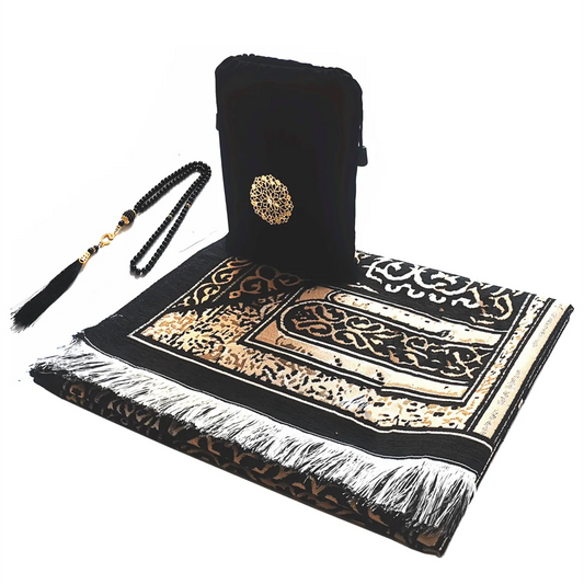 Turkish Black Chenille Muslim Prayer Rug