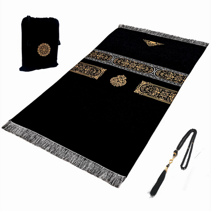 Turkish Black Chenille Muslim Prayer Rug
