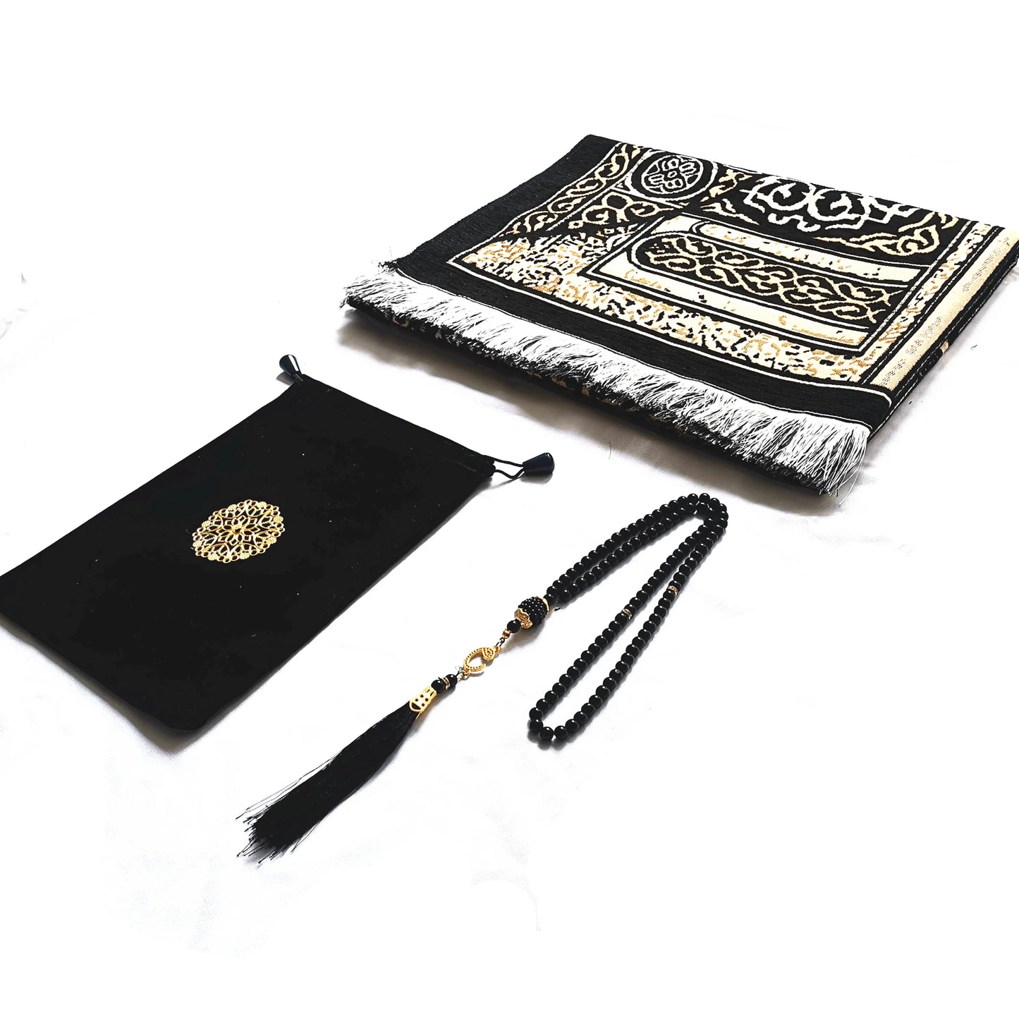 Turkish Black Chenille Muslim Prayer Rug