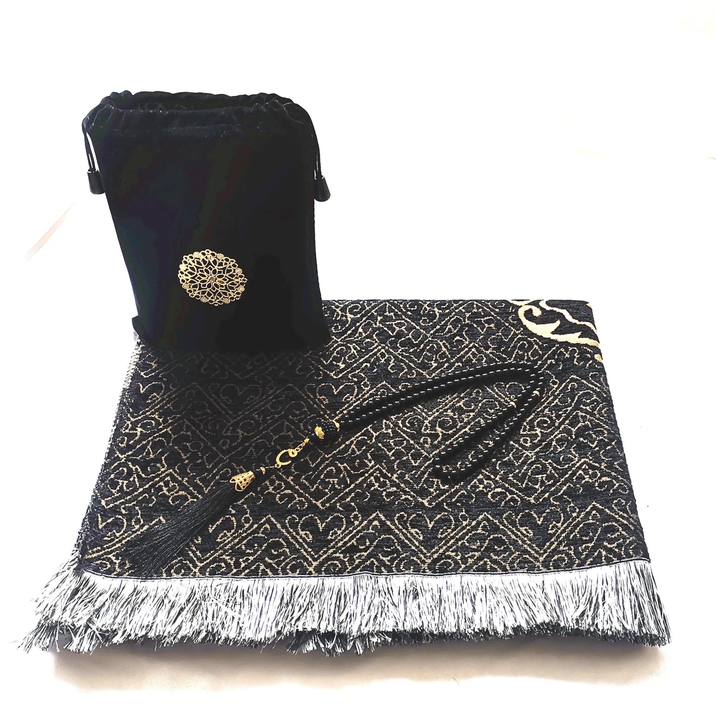 Turkish Black Chenille Muslim Prayer Rug
