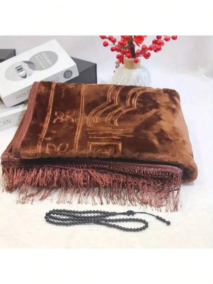 Luxury Velvet Muslim Prayer Rug with Beads