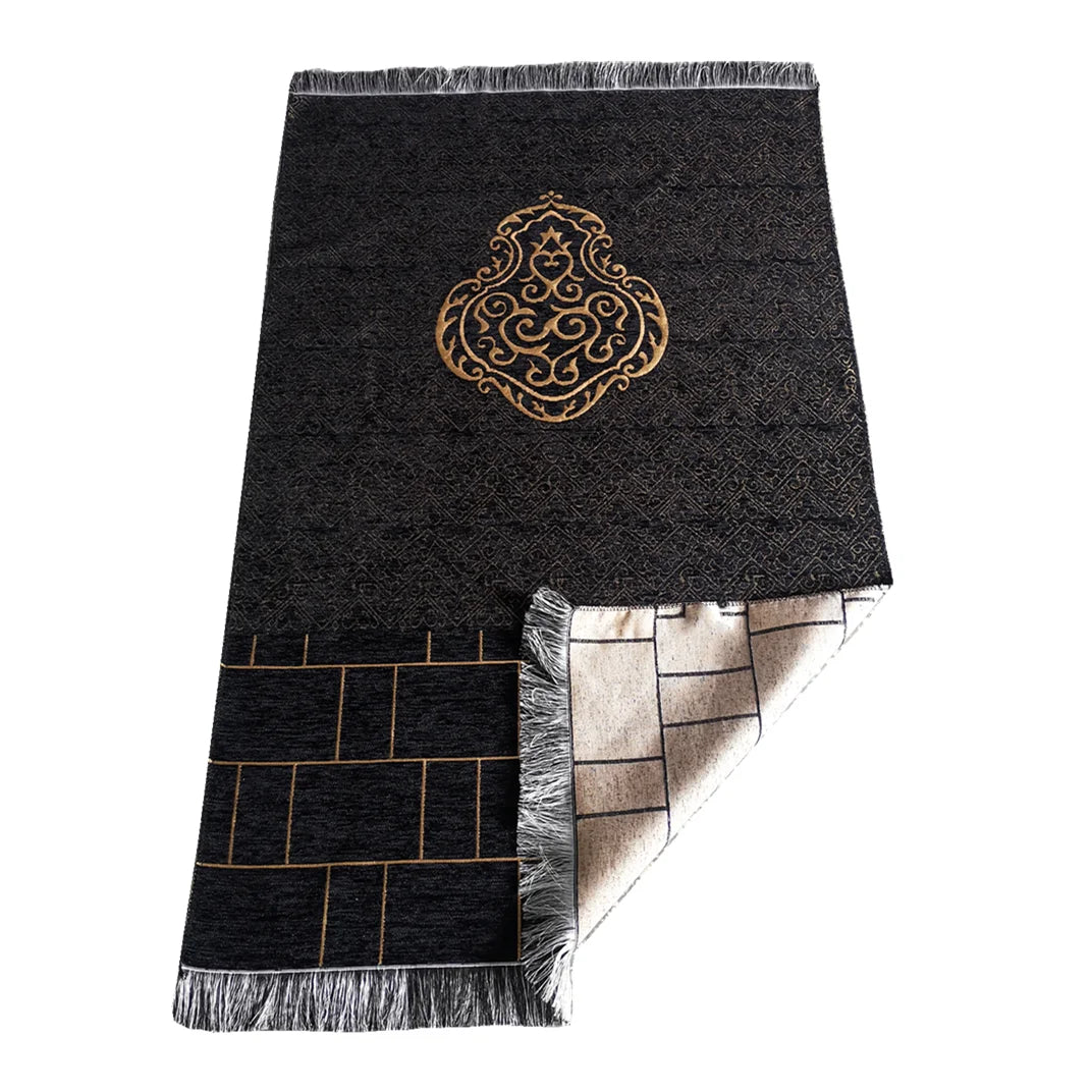 Turkish Black Chenille Muslim Prayer Rug