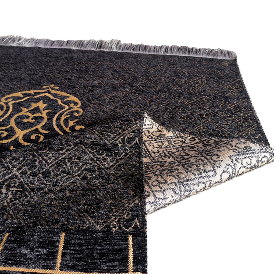 Turkish Black Chenille Muslim Prayer Rug