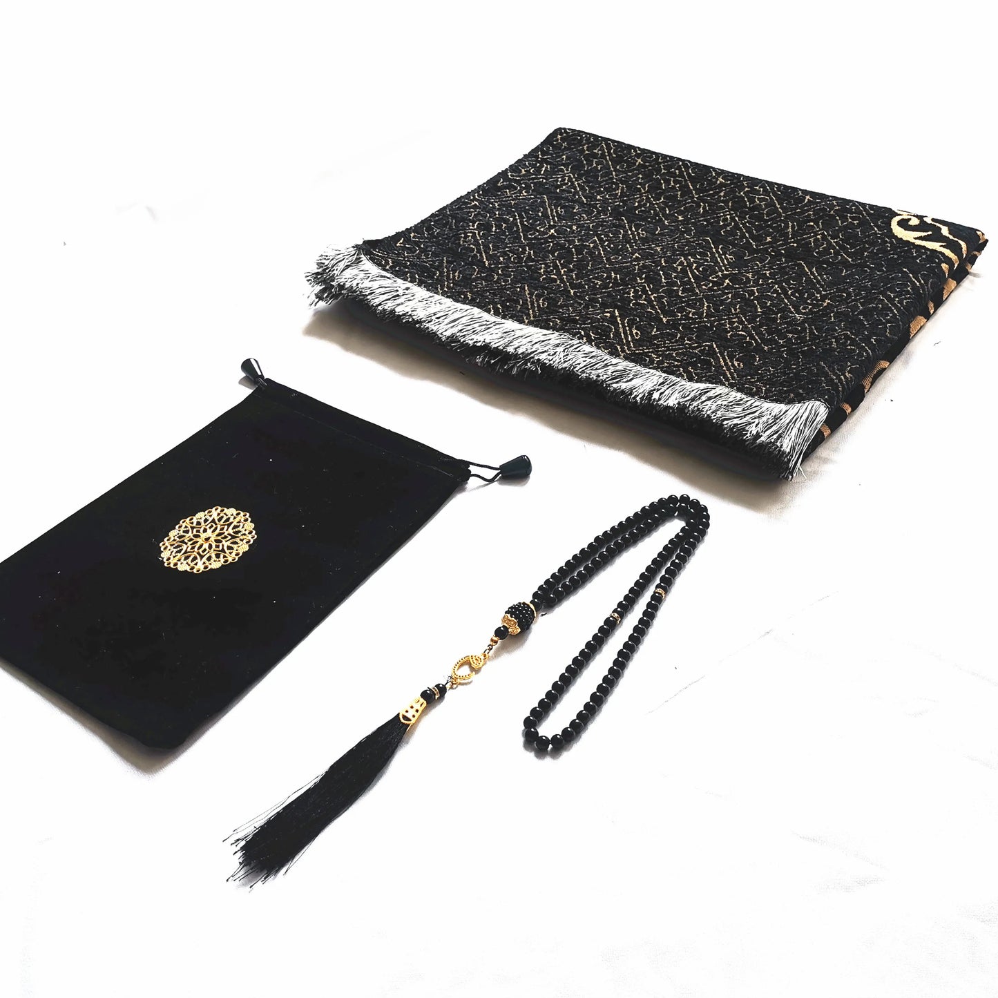 Turkish Black Chenille Muslim Prayer Rug